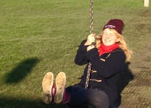 Roo on a zipwire, laughing and smiling her heart out